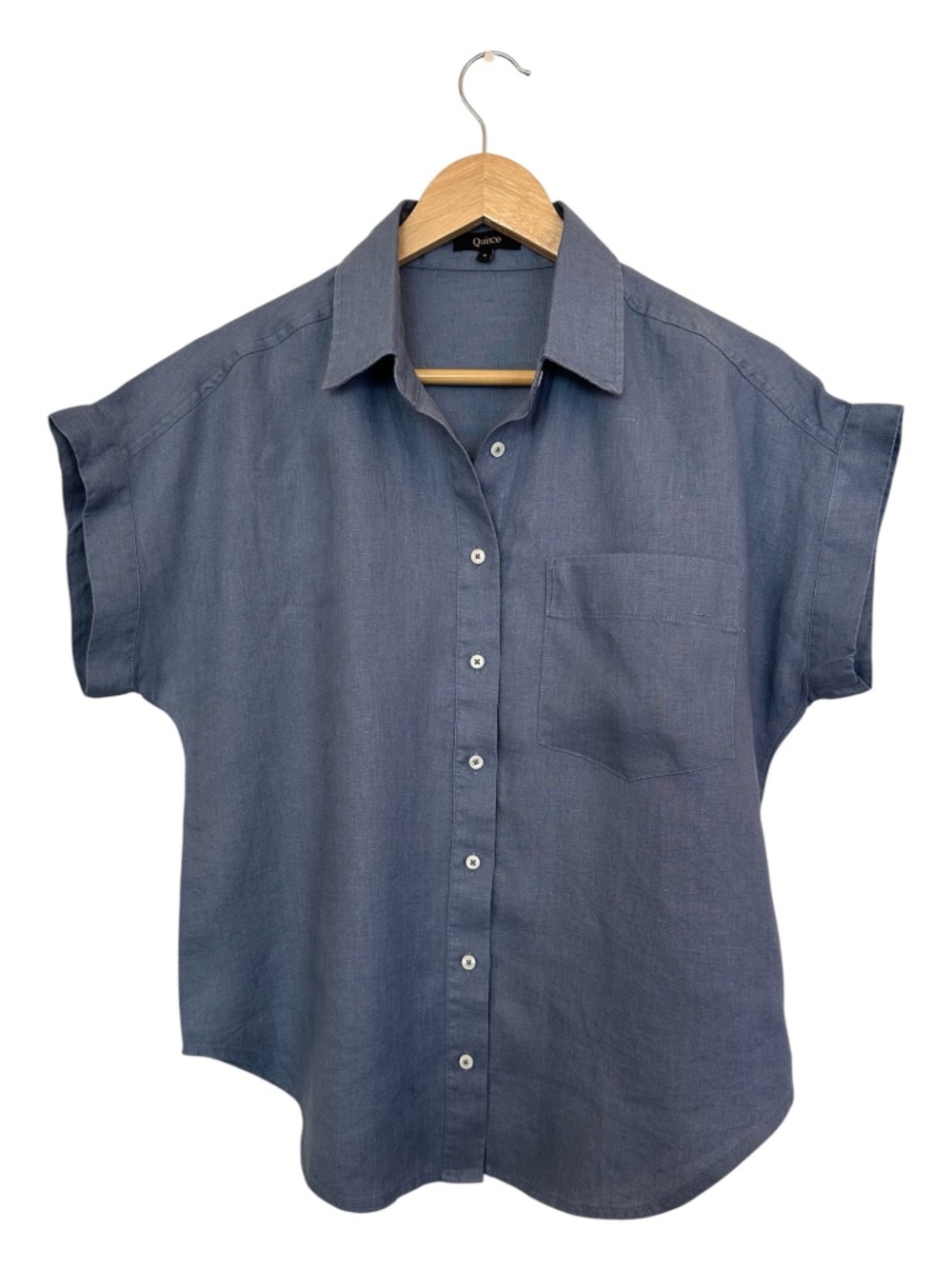 Quince Moonstone Blue Linen Camp Shirt Blouse Button Down Small Lagenlook